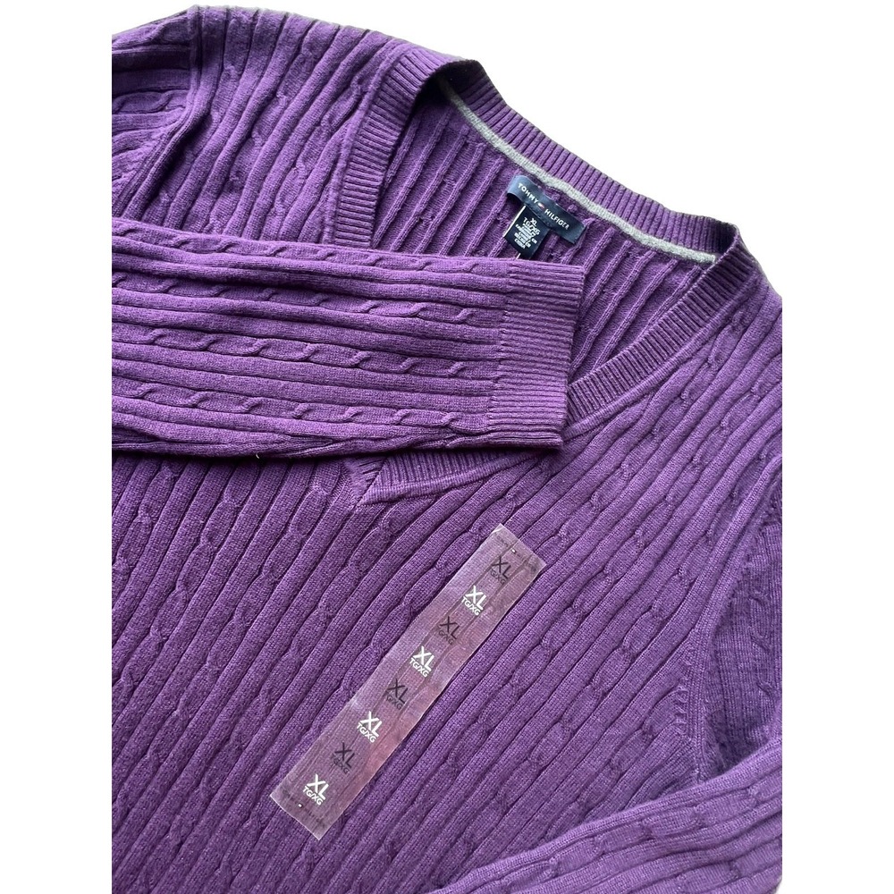 Tommy Hilfiger Sweater Womens XL Purple V-Neck Stretch Knit NWT NEW Pullover